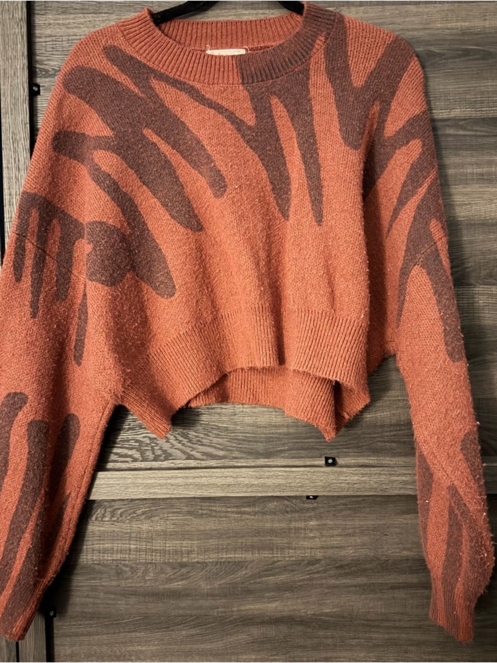 Altar'd State Rust and Chocolate Abstract Cropped Crewneck Sweater